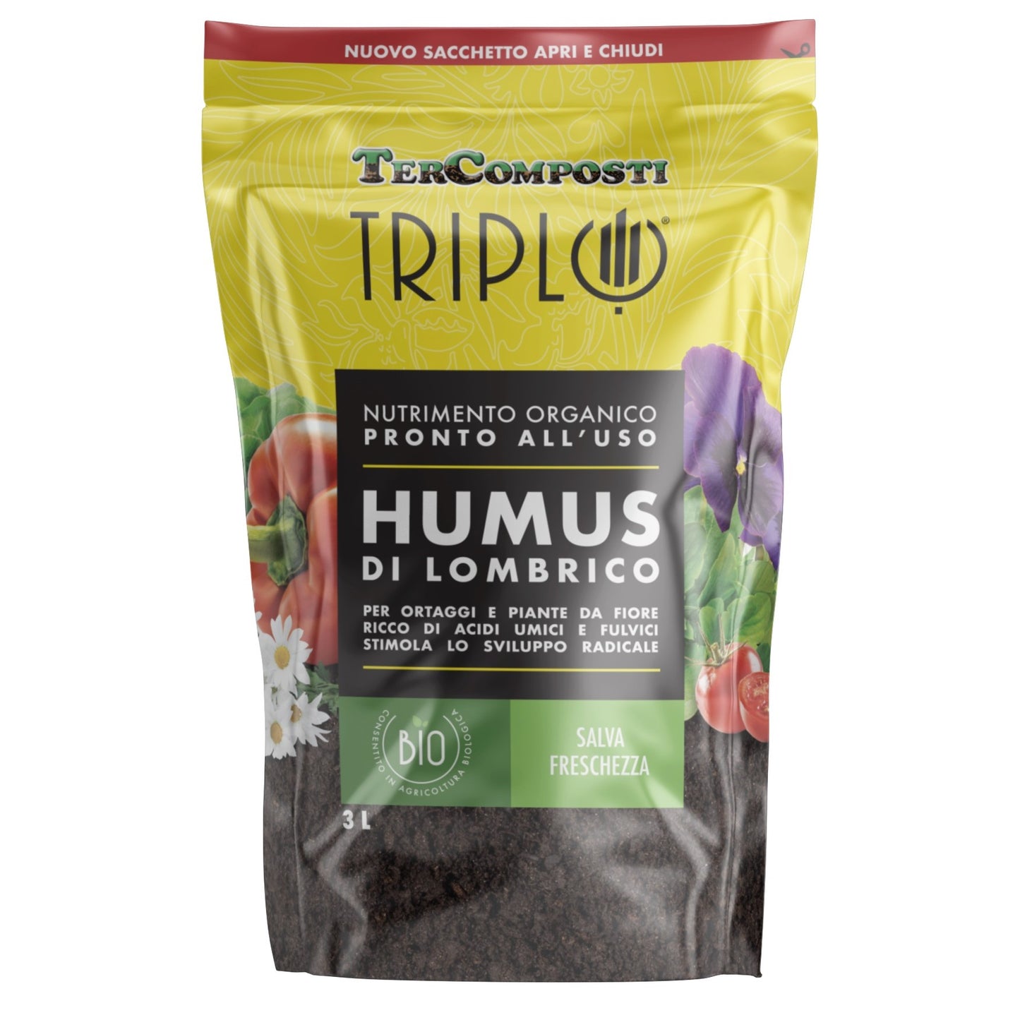 Humus di Lombrico Lt 3 Nutrimento Organico Inodore Bio Pronto Uso TerComposti
