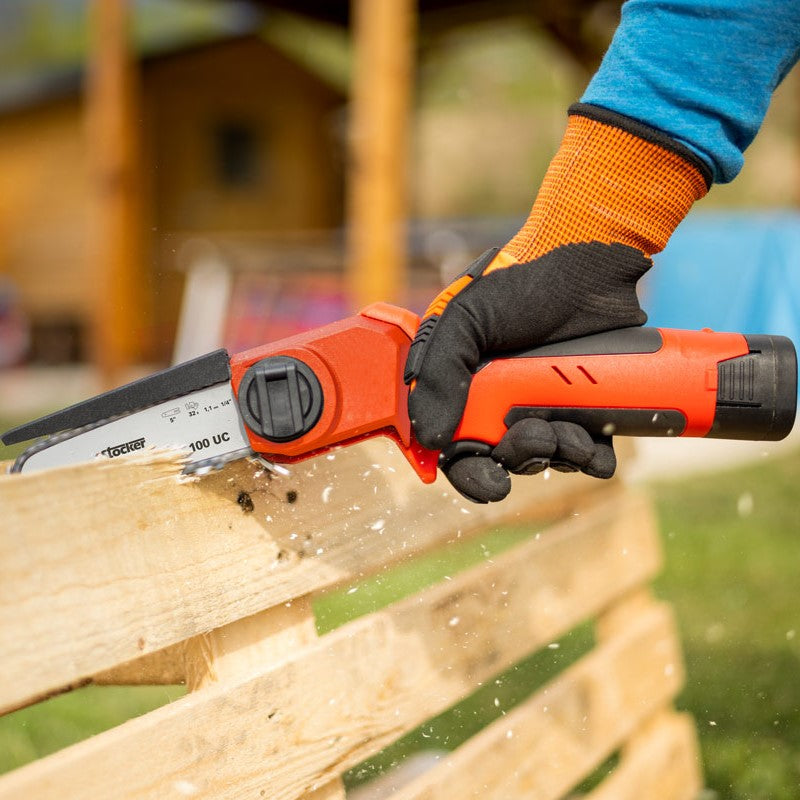 Motosega Troncarami ALL-ROUNDER E-100 UC a Batteria con Tensionamento Automatico della Catena Stocker