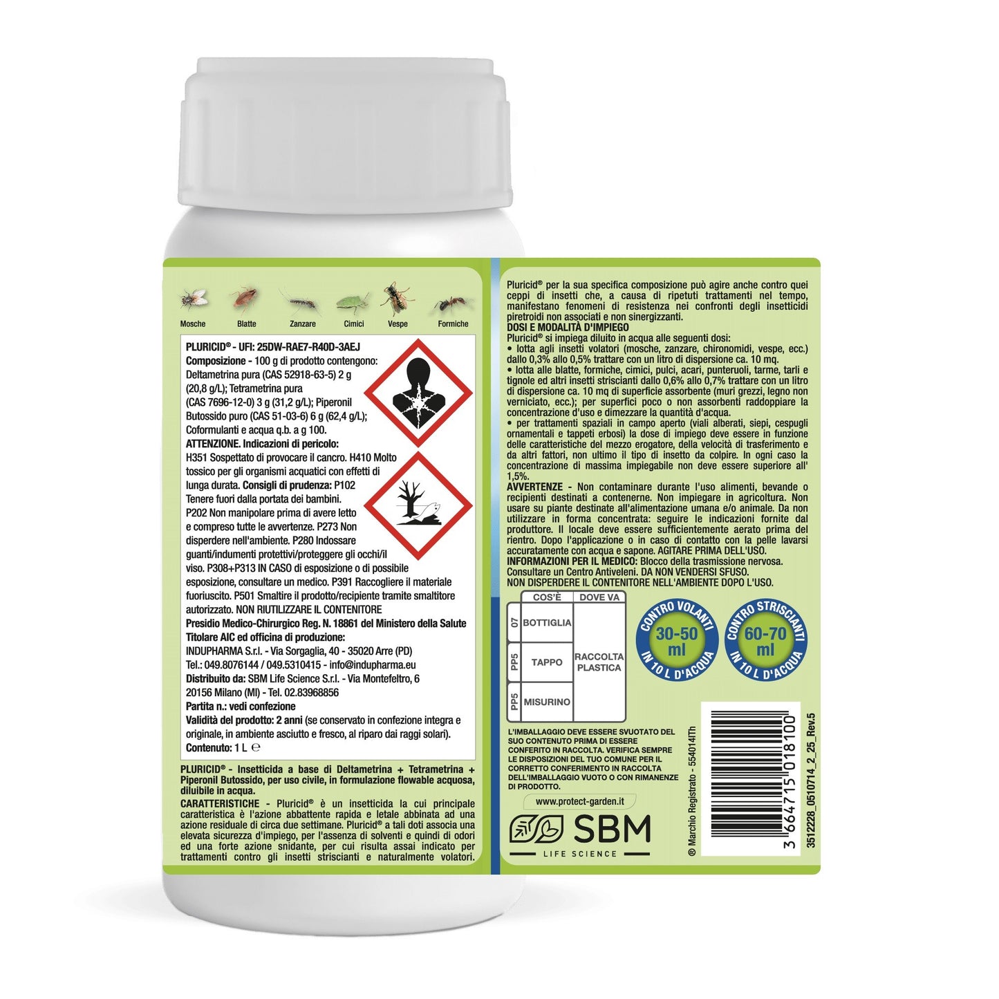 Pluricid Lt 1 Insetticida Azione Abbattente Zanzare e Altri Insetti Protect Home SBM