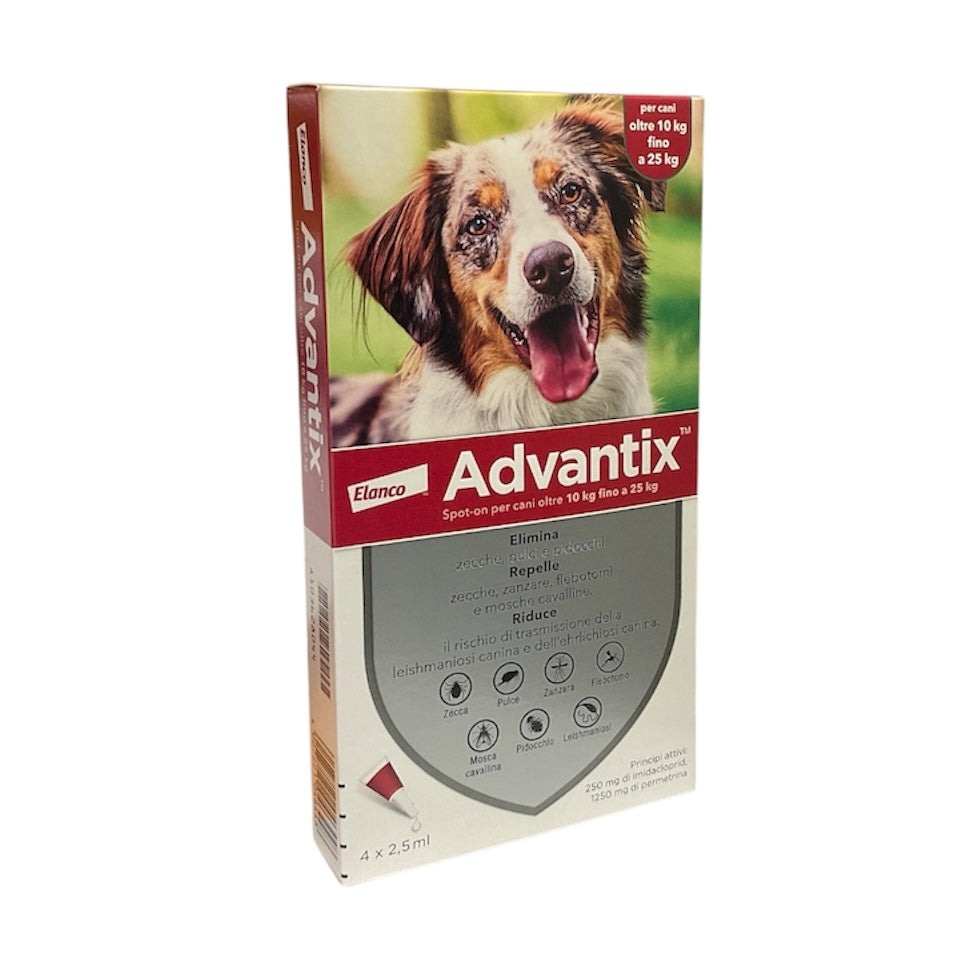 Advantix Spot-On Per Cani Oltre 10 Kg. Fino A 25 Kg. Elanco cf. 4 Pipette