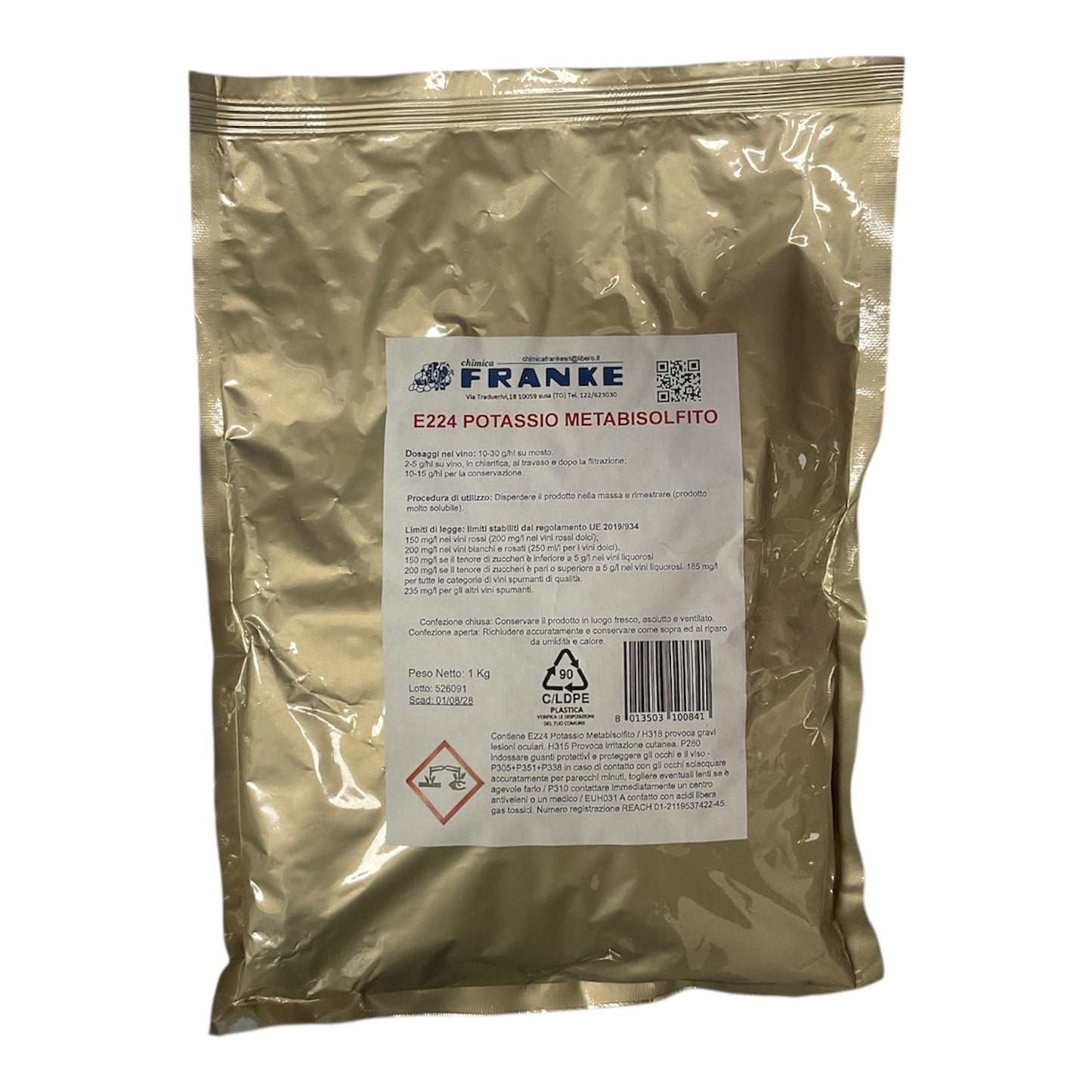 E224 Potassio Metabisolfito Kg.1 Additivo Enologico Antimicrobico Chimica FRANKE