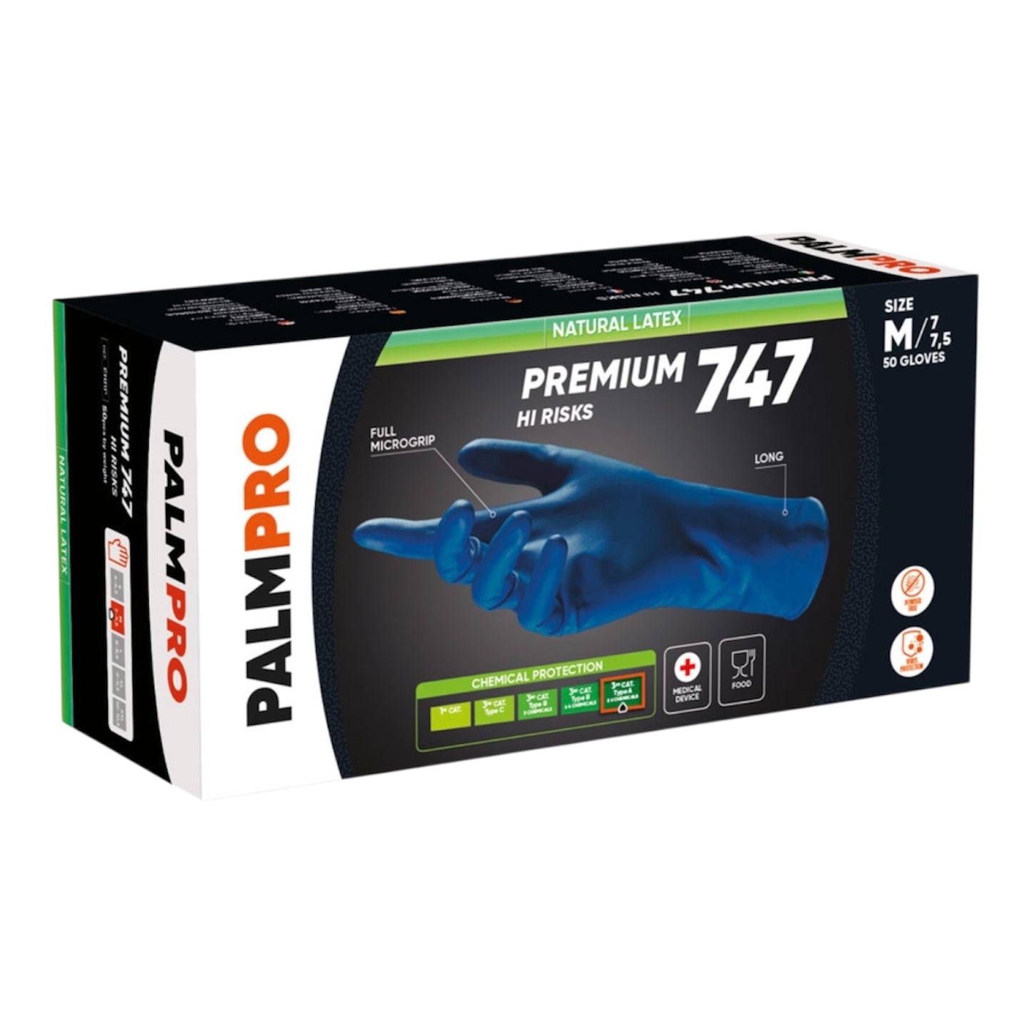 Guanti Monouso Lattice PALMPRO PREMIUM 747 Hi Risks Box 50 pz. Blu IcoGuanti