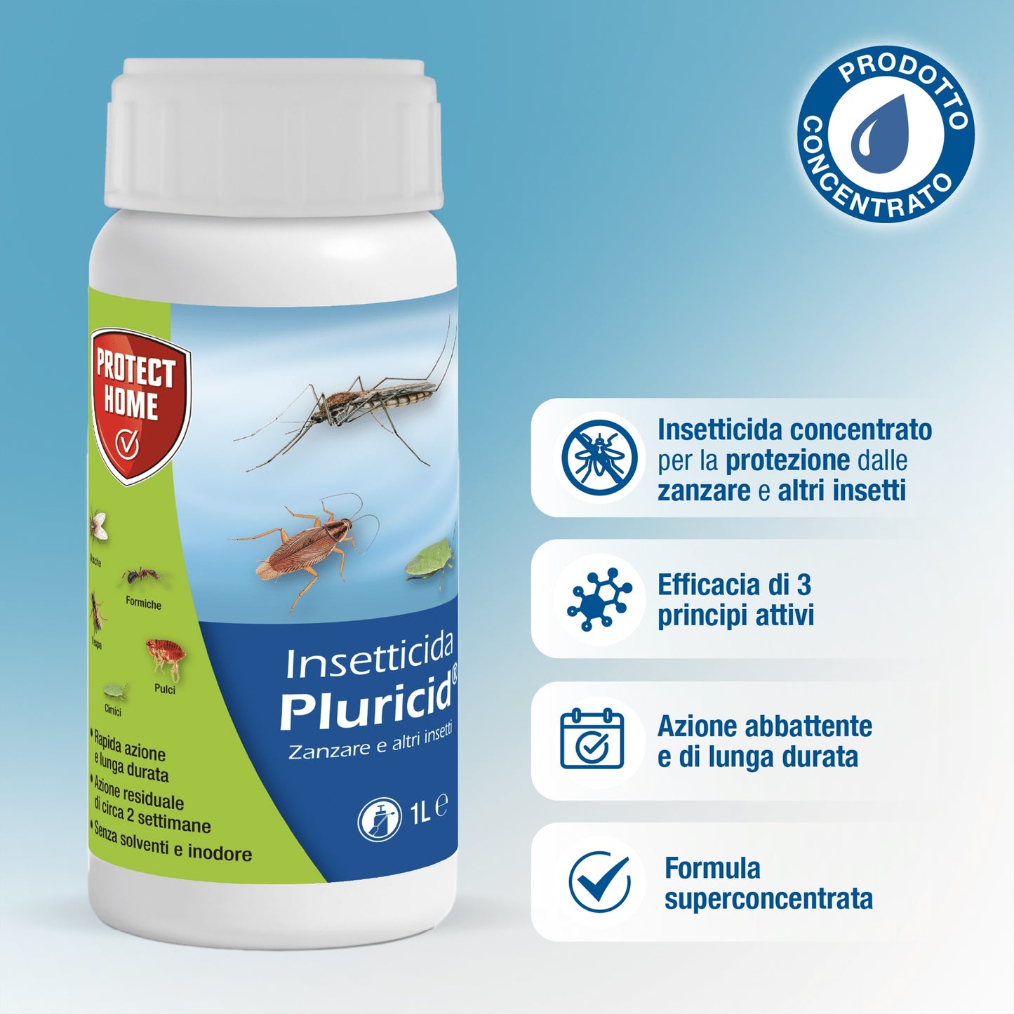 Pluricid Lt 1 Insetticida Azione Abbattente Zanzare e Altri Insetti Protect Home SBM