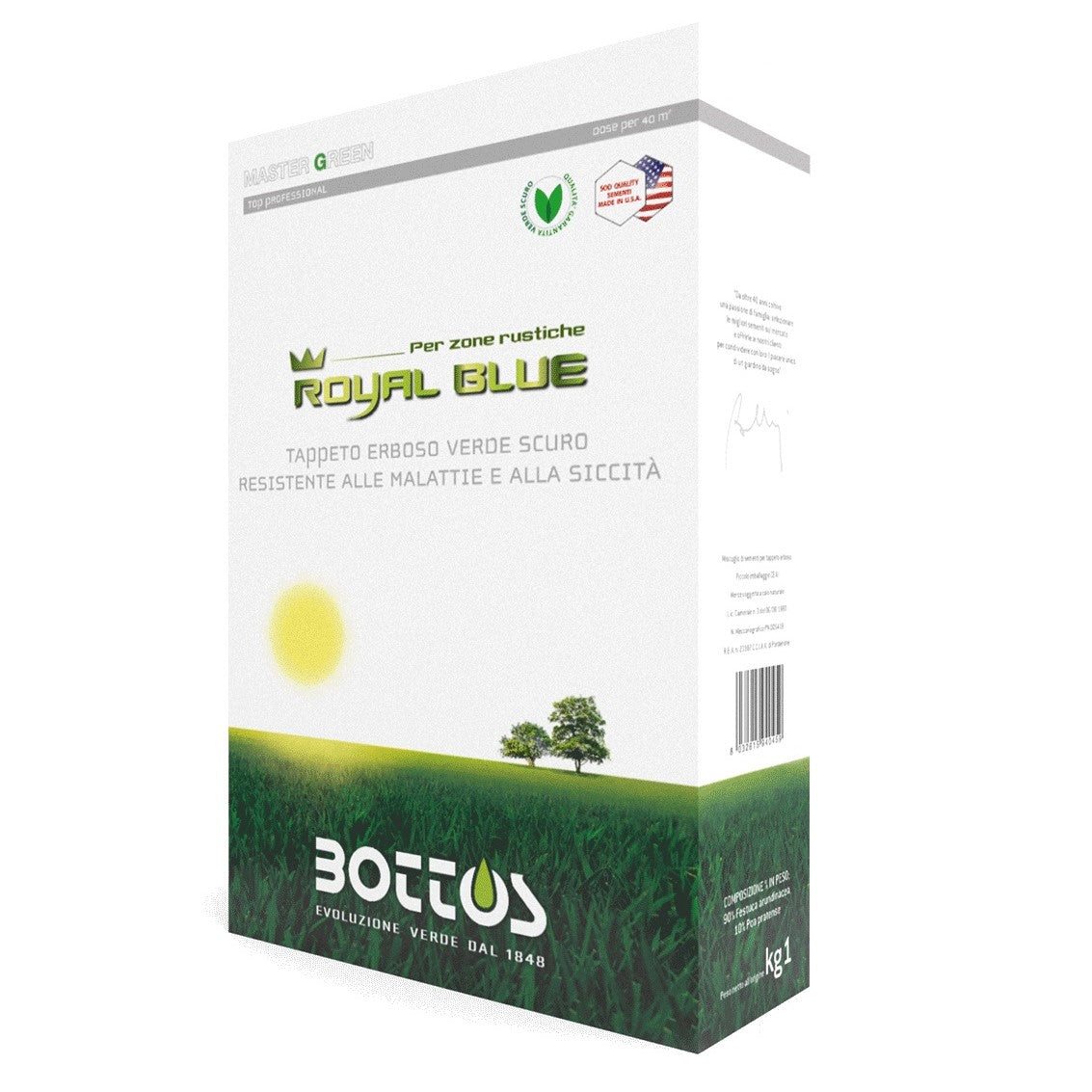 Royal Blue Sementi per Tappeto Erboso Kg.1 Resistente alle Malattie e alla Siccità Bottos