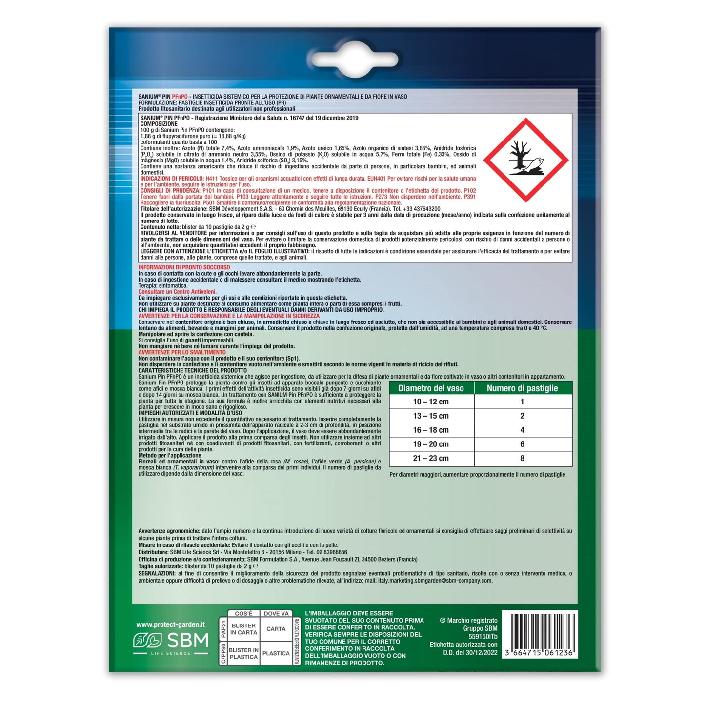 Sanium Pin PFnPO Insetticida Sistemico per la Protezione delle Piante 10 Pastiglie SBM