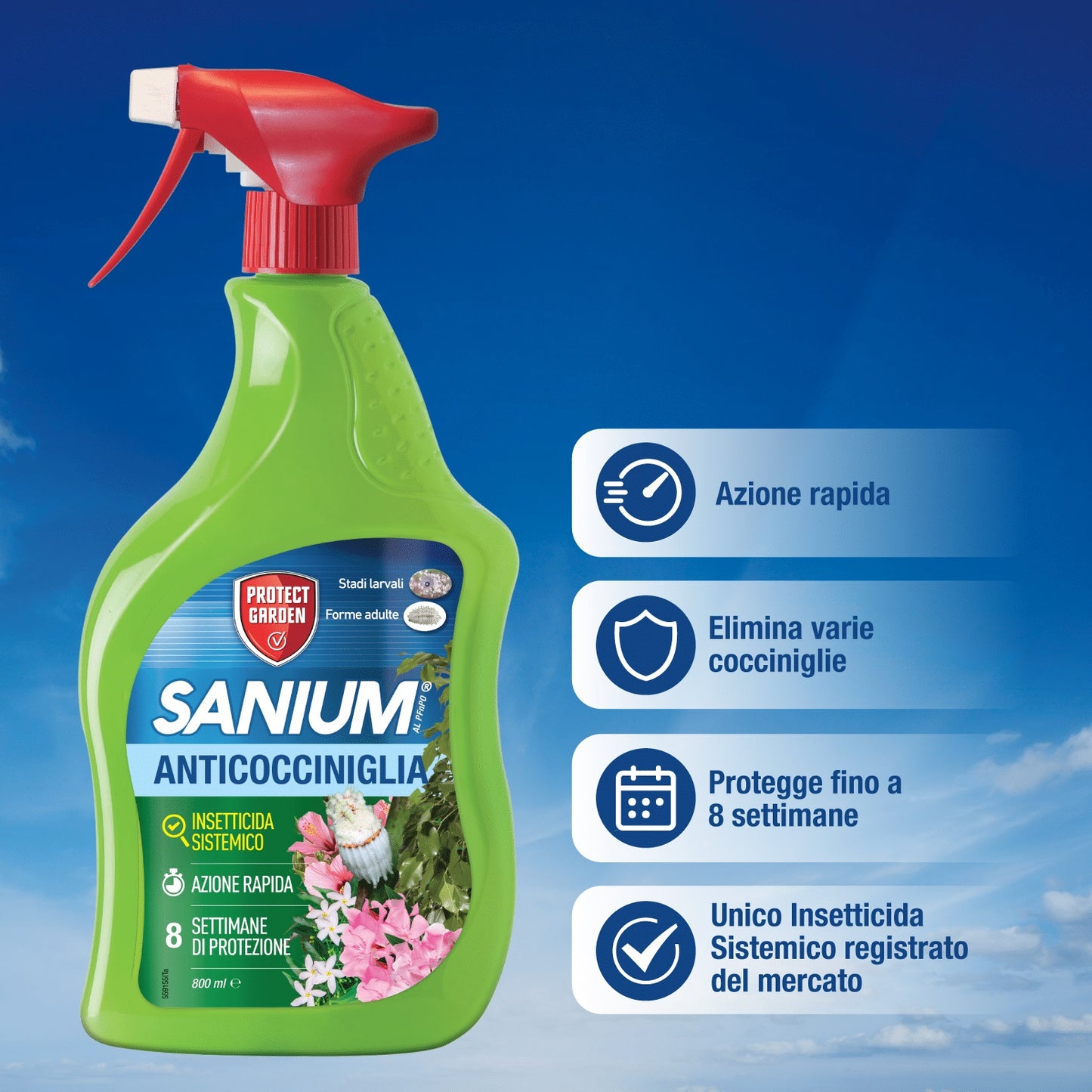 Sanium Anticocciniglia AL PFnPO ml 800 Insetticida Sistemico Anticocciniglia Spray Pronto Uso SBM