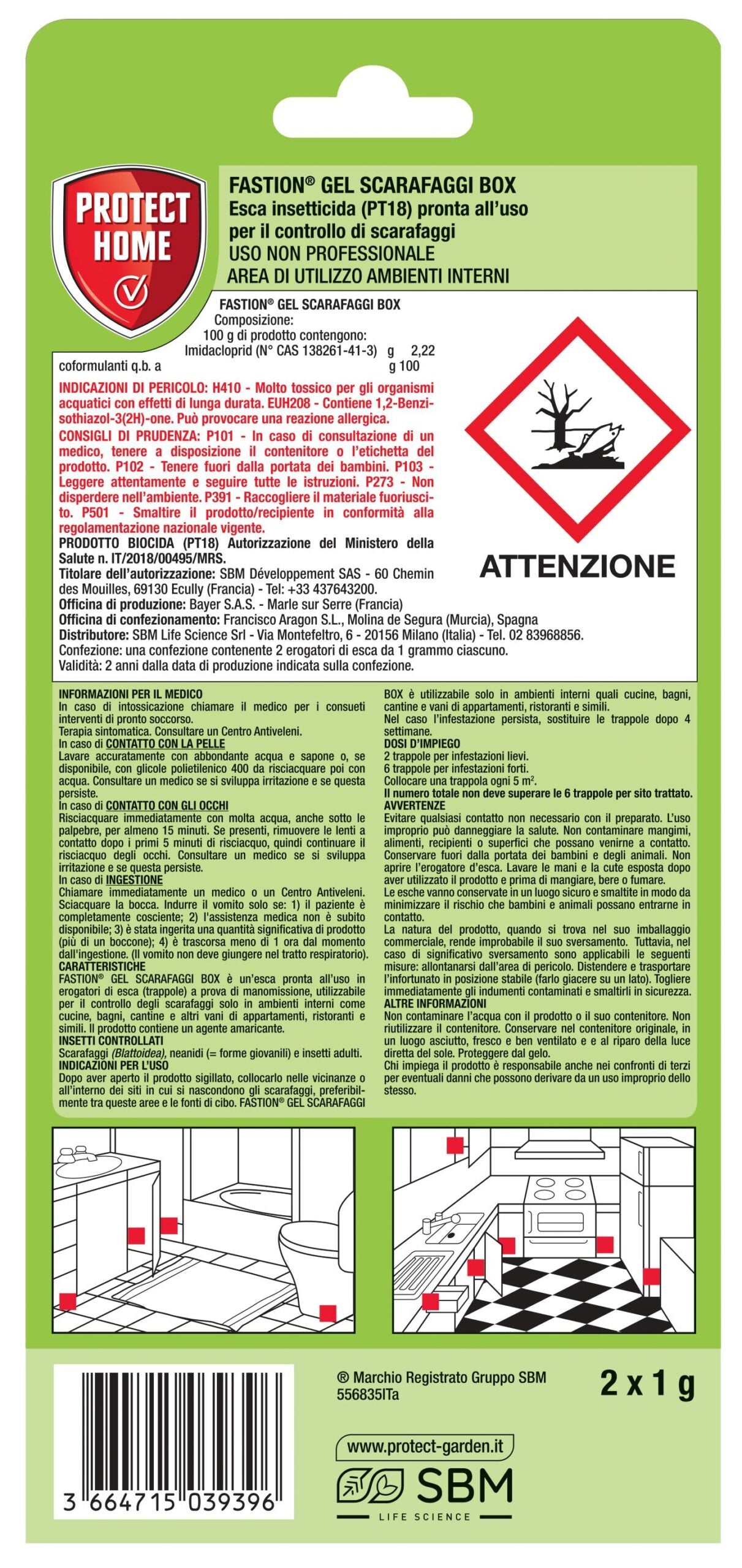 Fastion Gel Scarafaggi Box Esca Insetticida cf 2 Box Trappola Esca Pronto Uso SBM