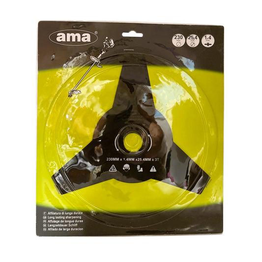 Disco A 3 Denti In Acciaio d.230 mm. 1,4 mm. per Decespugliatore Ama