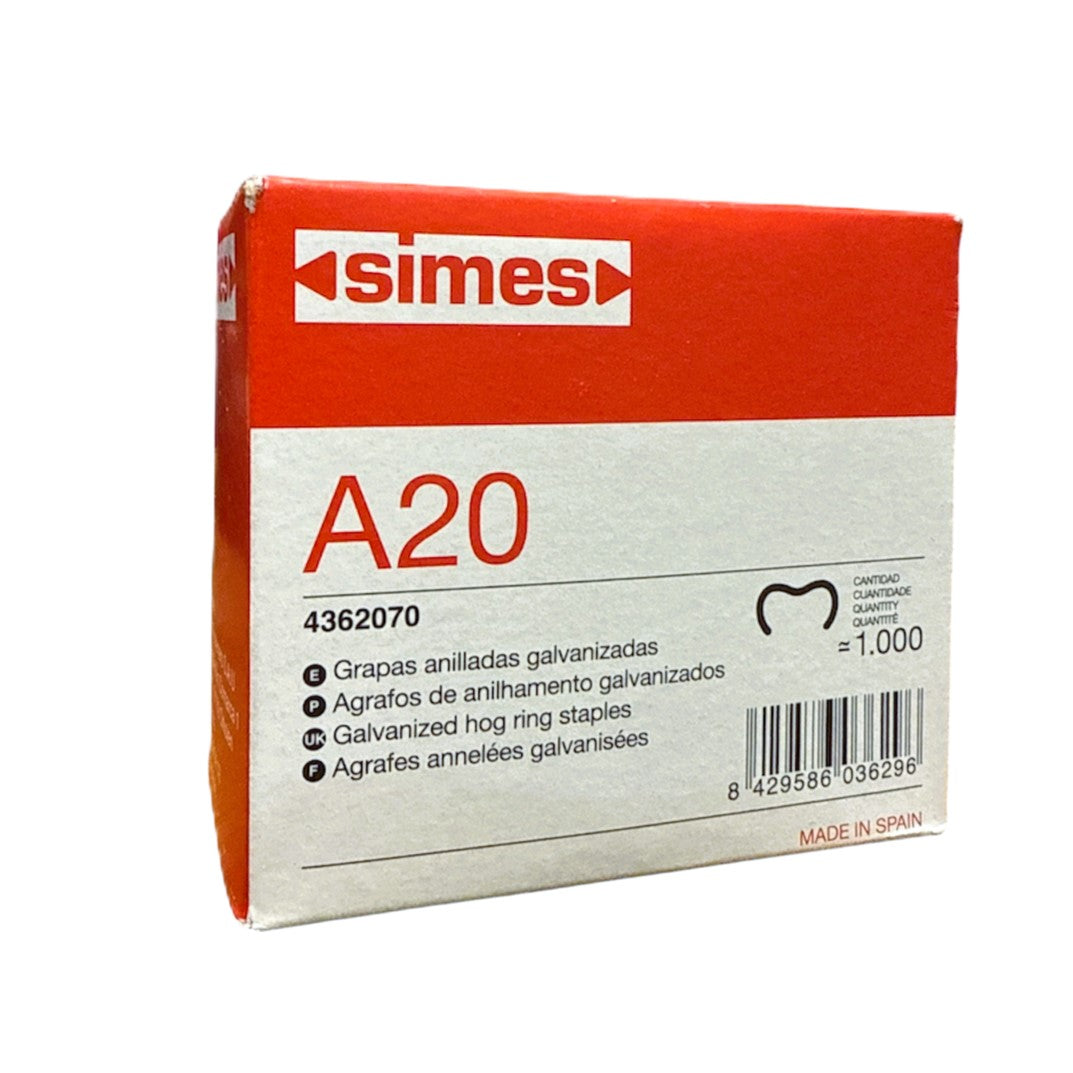 Punti Graffette ad Anello Zincate A20 cf.1000 pz. per Pinza mod.1300 Simes