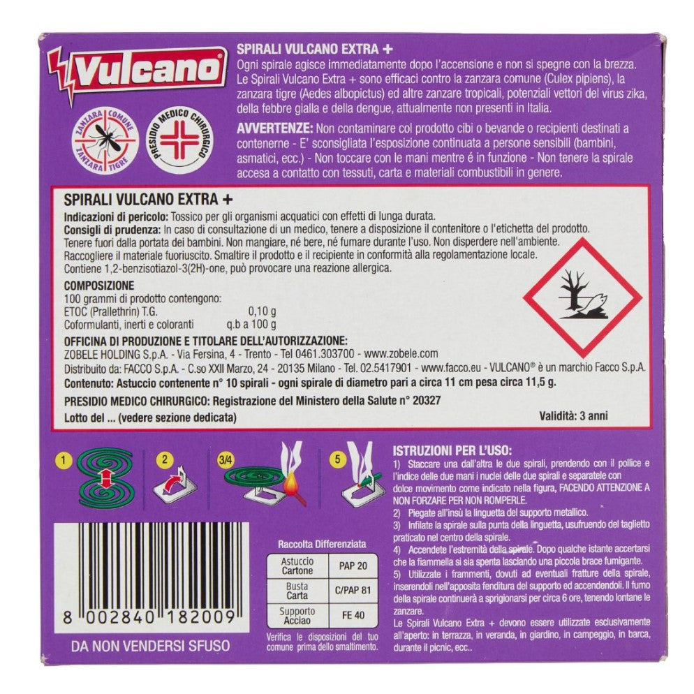 Spirali Vulcano Extra + Zampironi Contro Zanzare cf 10 Spirali Vulcano