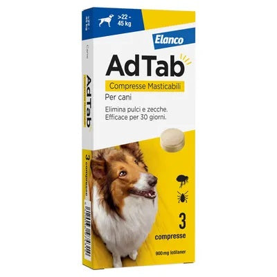AdTab Compresse Masticabili per Cani  cf 3 Compresse >22-45 Kg Elimina Pulci e Zecche Elanco
