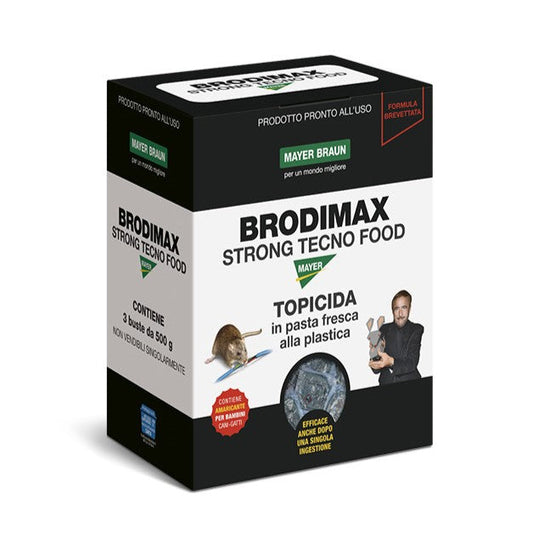 Brodimax Strong Tecno Food Tris Kg.1,5 Esca Rodenticida Pronta All'Uso Mayer Braun cf.3x500 gr.
