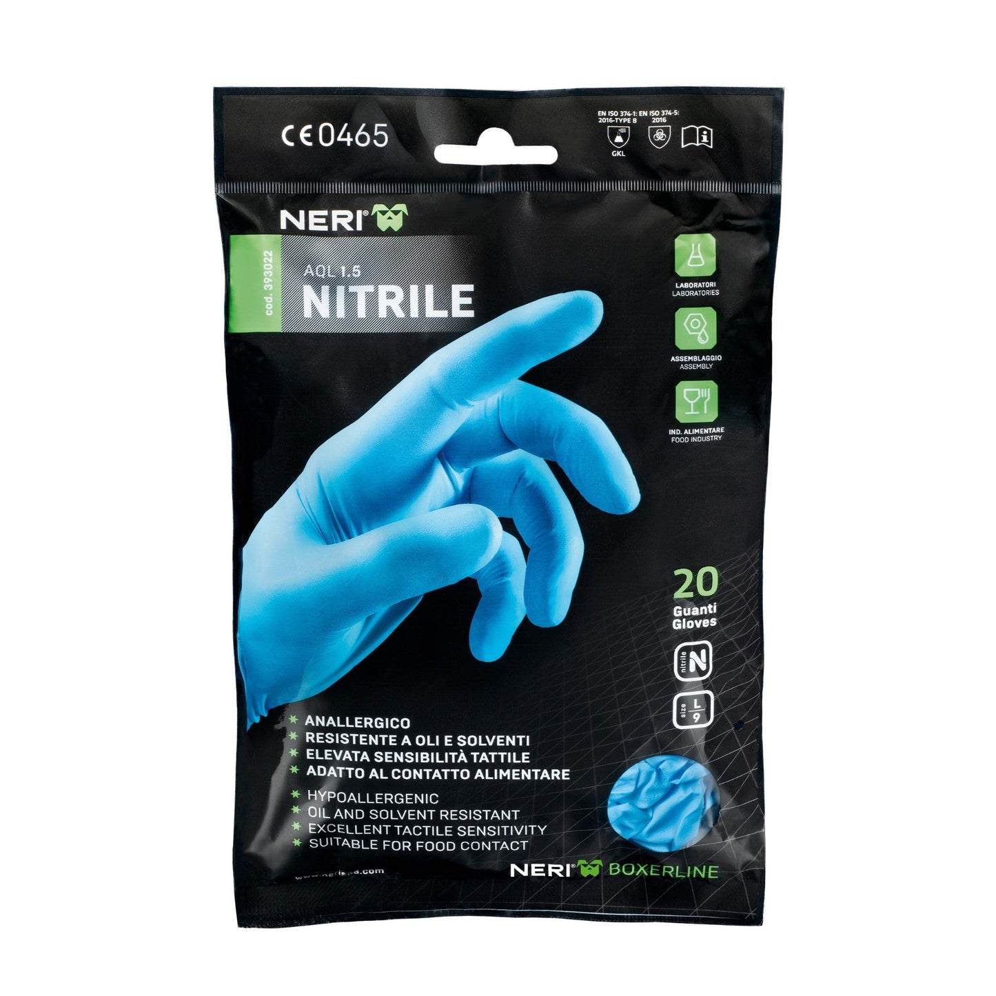 Guanti In Nitrile AQL 1.5 cf. 20 pz. Anallergico Monouso Neri Safety