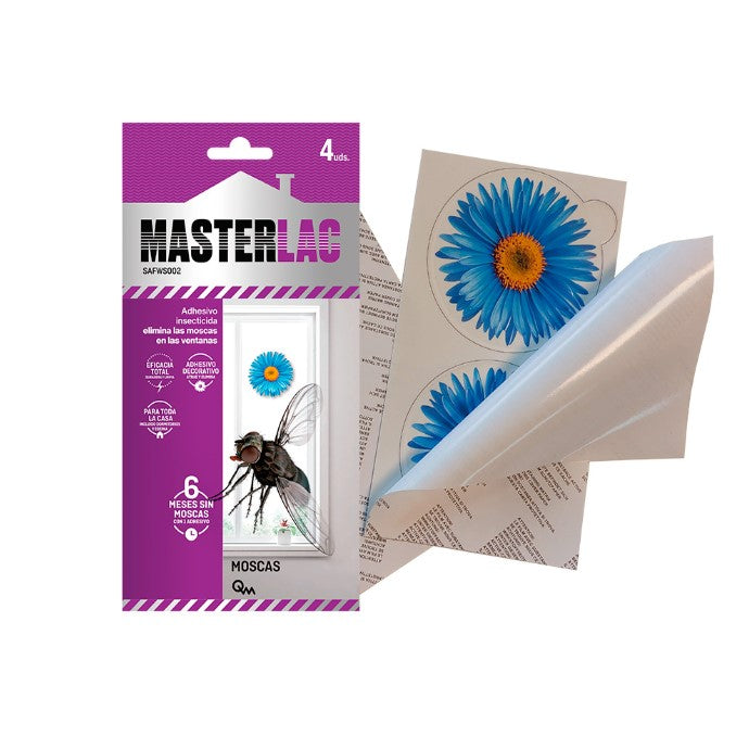 Masterlac Adesivo-Fiore cf.4 pz. Insetticida da Mettere sulla Finestra e 6 Mesi Senza Mosche Quimunsa