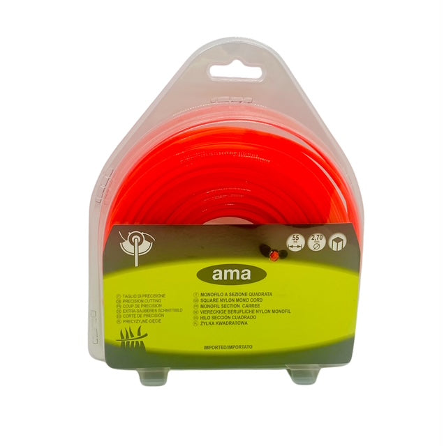 Monofilo a Sezione Quadrata d 2,70 mm 55 mt per Decespugliatore Ama