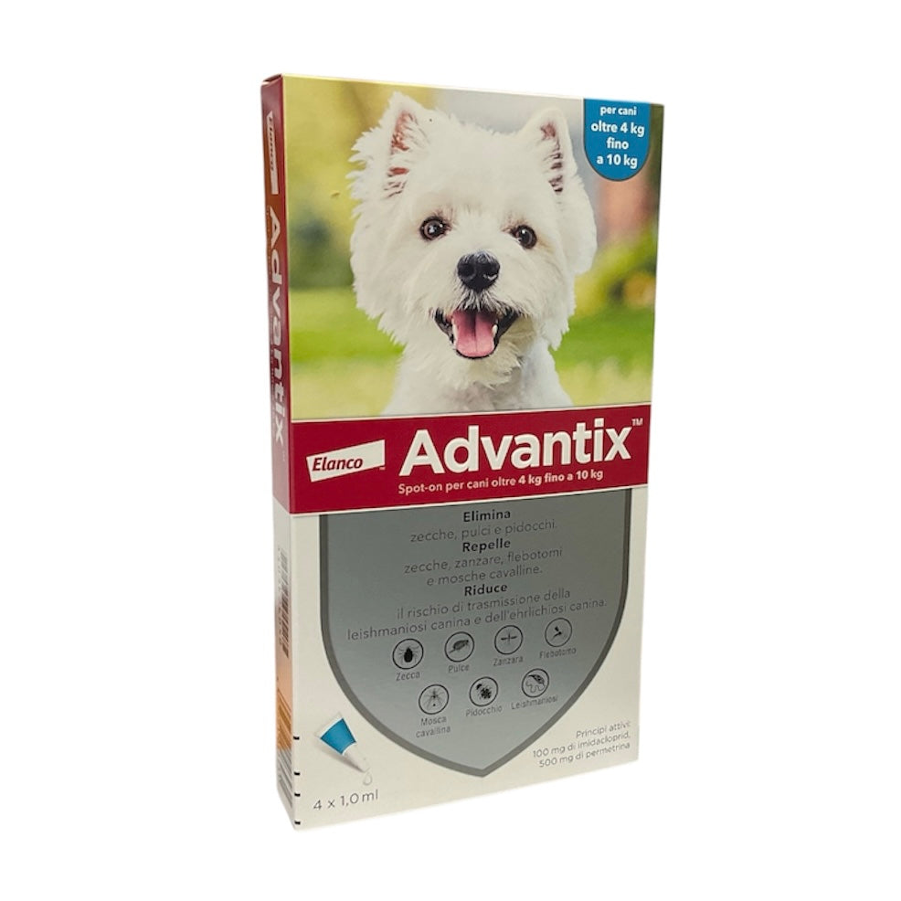 Advantix Spot-On Per Cani Oltre 4 Kg. Fino A 10 Kg. Elanco cf.4 Pipette