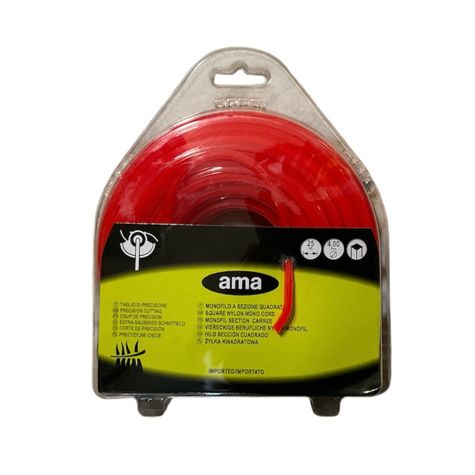 Monofilo A Sezione Quadrata d 4 mm 25 mt Filo Universale per Decespugliatore Ama