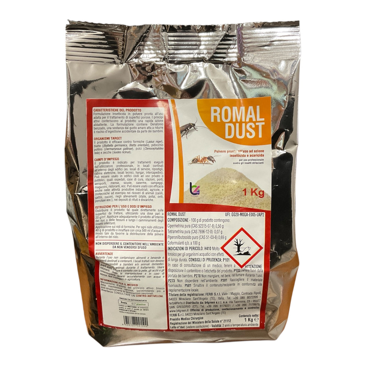 Romal Dust Kg.1 Insetticida Acaricida Polvere Microgranulare B4 Green