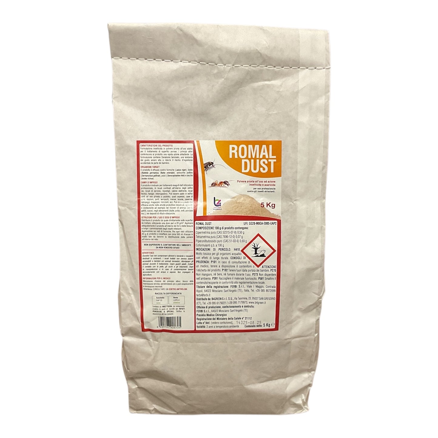 Romal Dust Kg.5 Insetticida Acaricida Polvere Microgranulare B4 Green