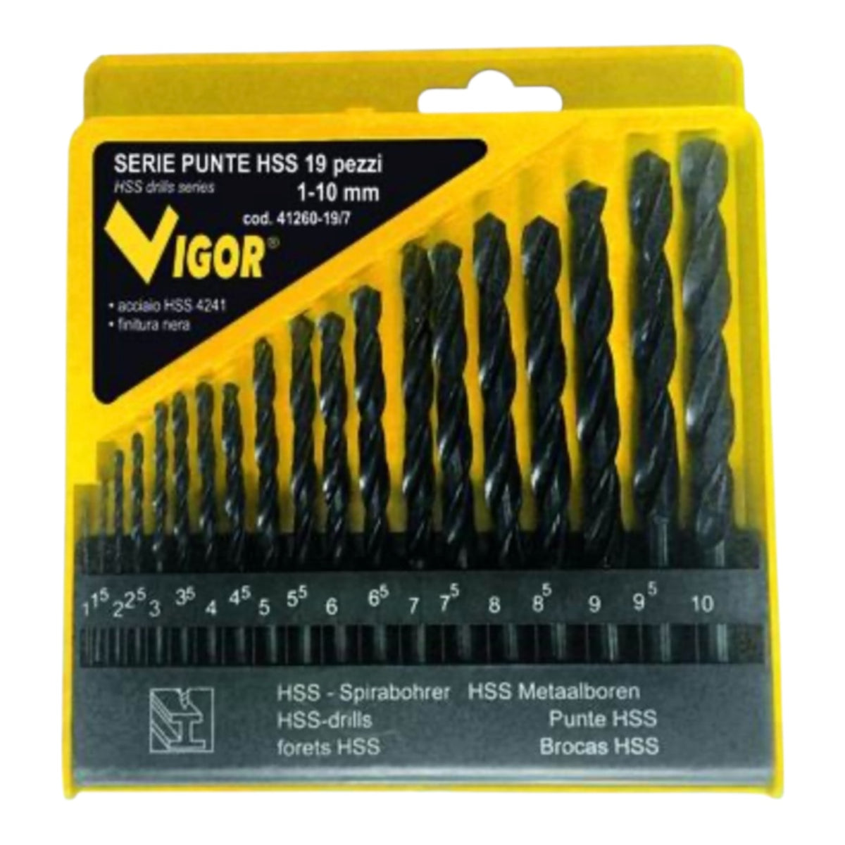 Serie Punte Hss 1-10 mm  Set 19 Pezzi Vigor