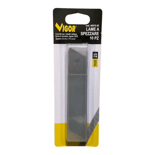 Lame a Spezzare in Acciaio SK5 mm 25 Ricambi per Coltelli Refilare cf. 10 Pezzi Vigor