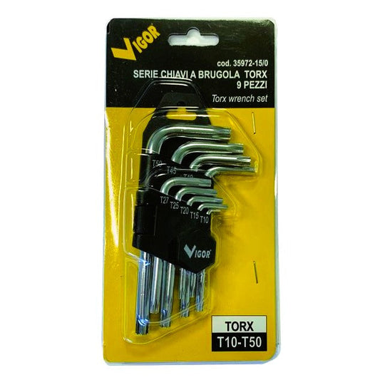 Serie Chiavi A Brugola Torx Cromo Vanadio T10-T50 9 Pezzi Vigor